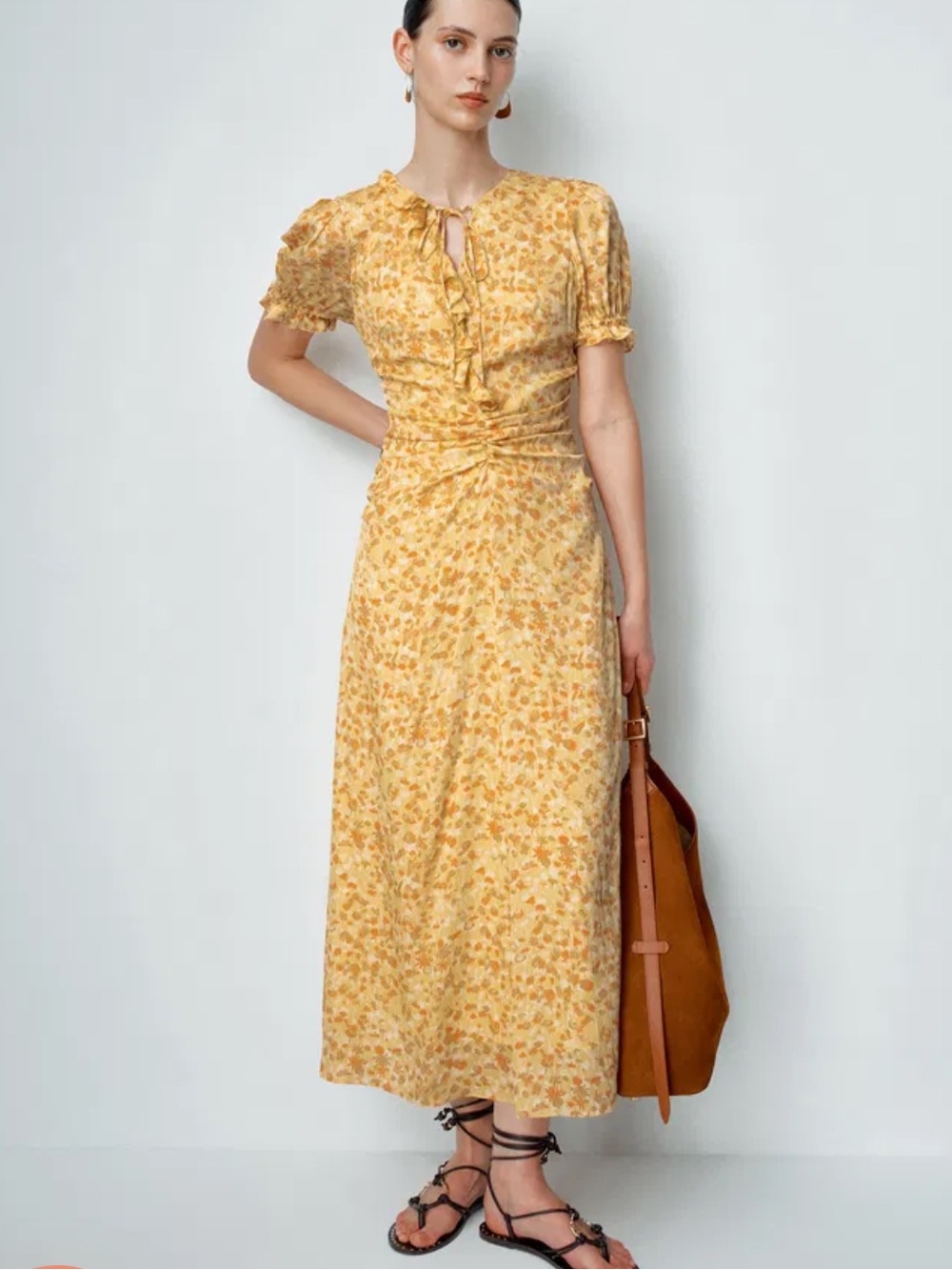 Fabrique Paula Hand Painted Flora Ruffle Dress in Matte Silk Crepe Size 6 US NWT